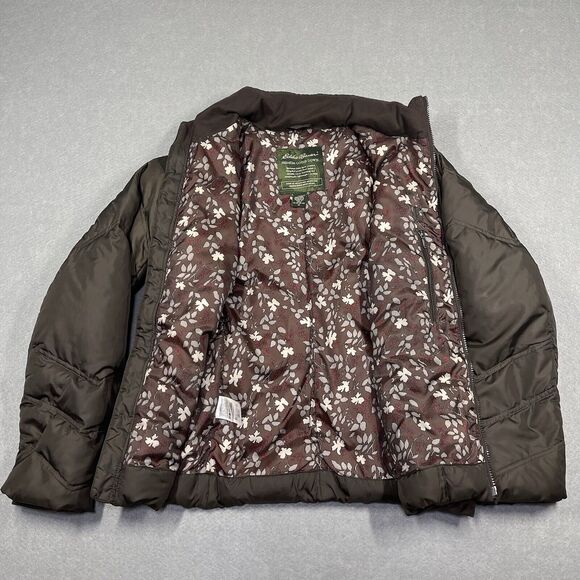Eddie Bauer Jacket Womens Medium Brown Premium Goose Down Puffer Floral Full Zip - Picture 6 of 16